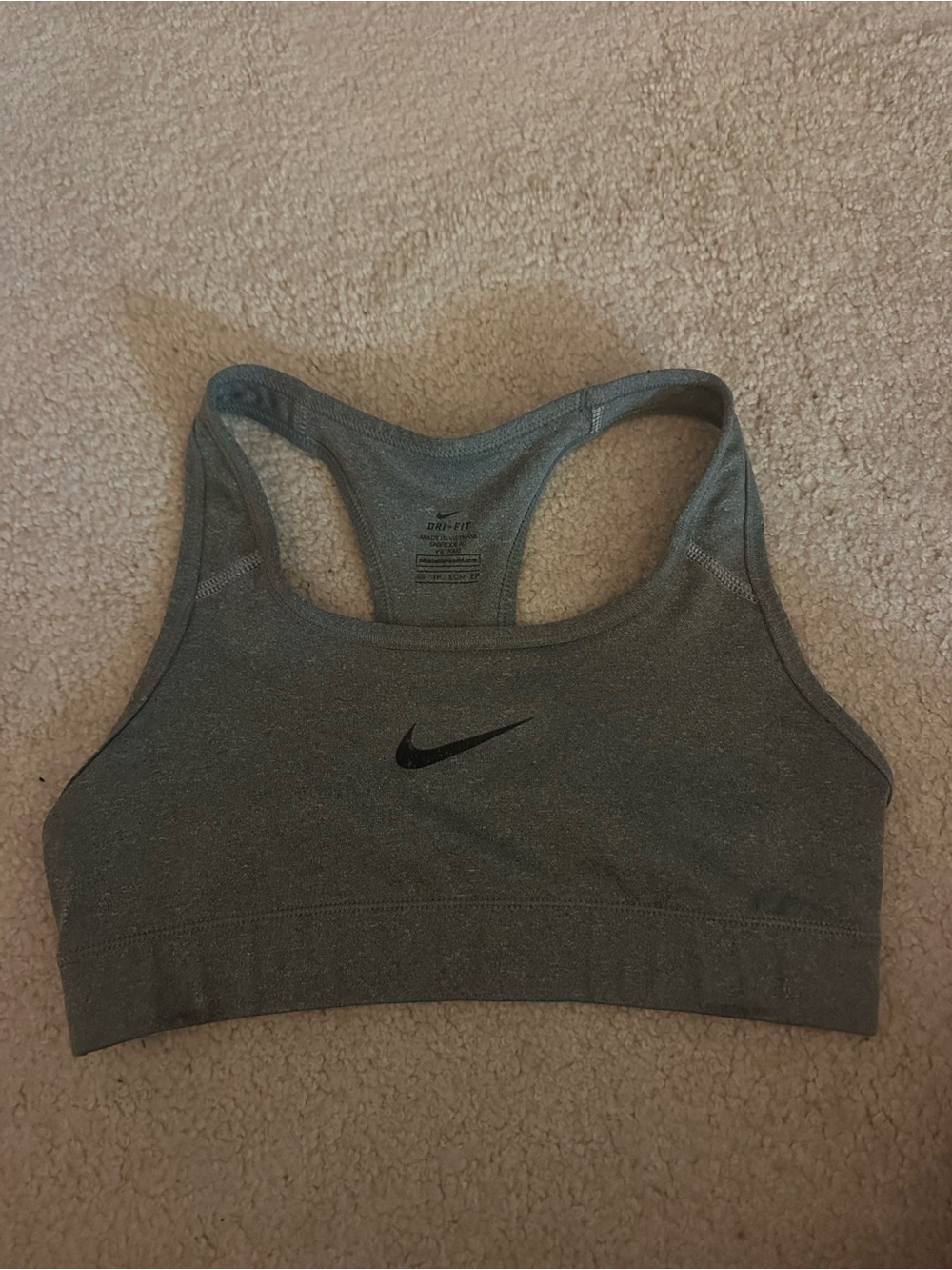 Nike Heather Gray Racerback Sports Bra with Black Swoosh